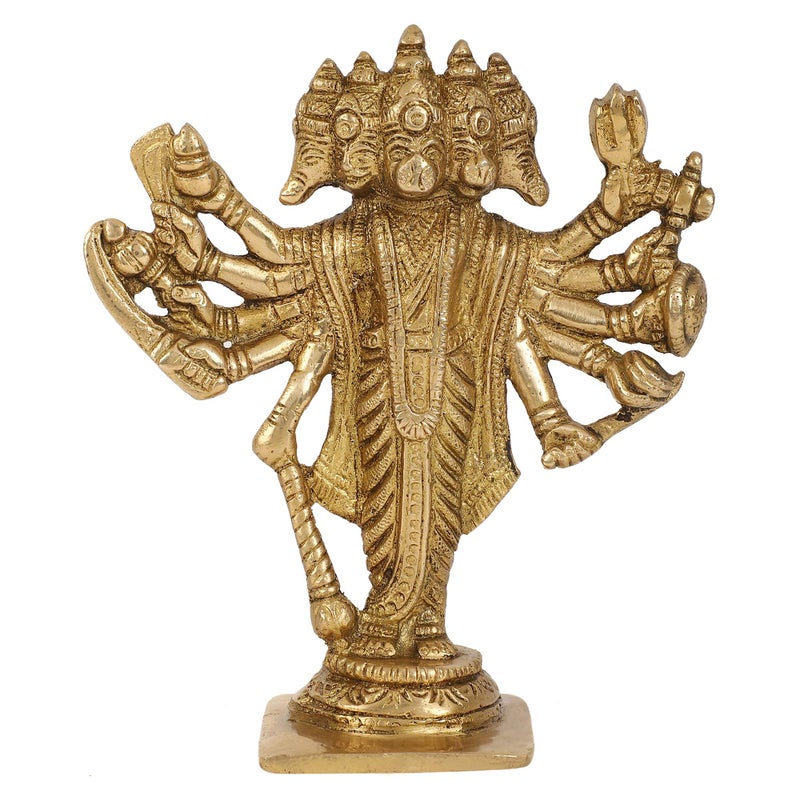 GURU JEE Brass Murti Lord Hanuman Hindu God Panchmukhi Idol Five Face Statue Home Decor Pooja Mandir Gift