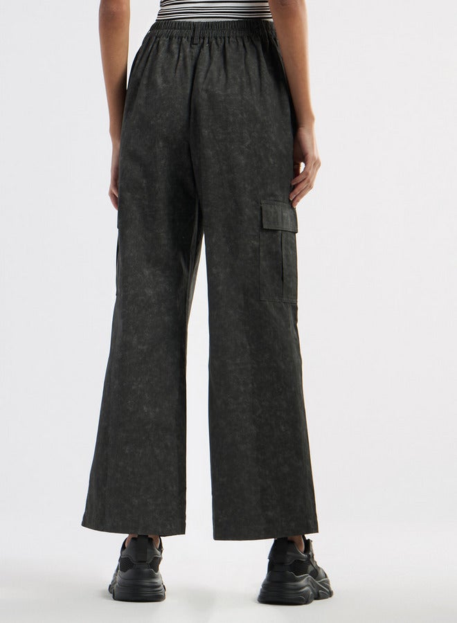 سبلاش فيڤ بنطلون كارجو دنيم واسع الساقين بخصر مطاطي وطبعات - Image 3