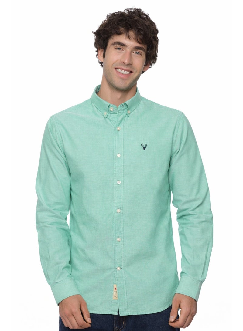 U.S. ELK Men's Button Down Shirt | Casual Slim Fit Shirt | Long Sleeve Oxford Shirts For Men | Smart Fit Cuff- Pista Green - Image 1