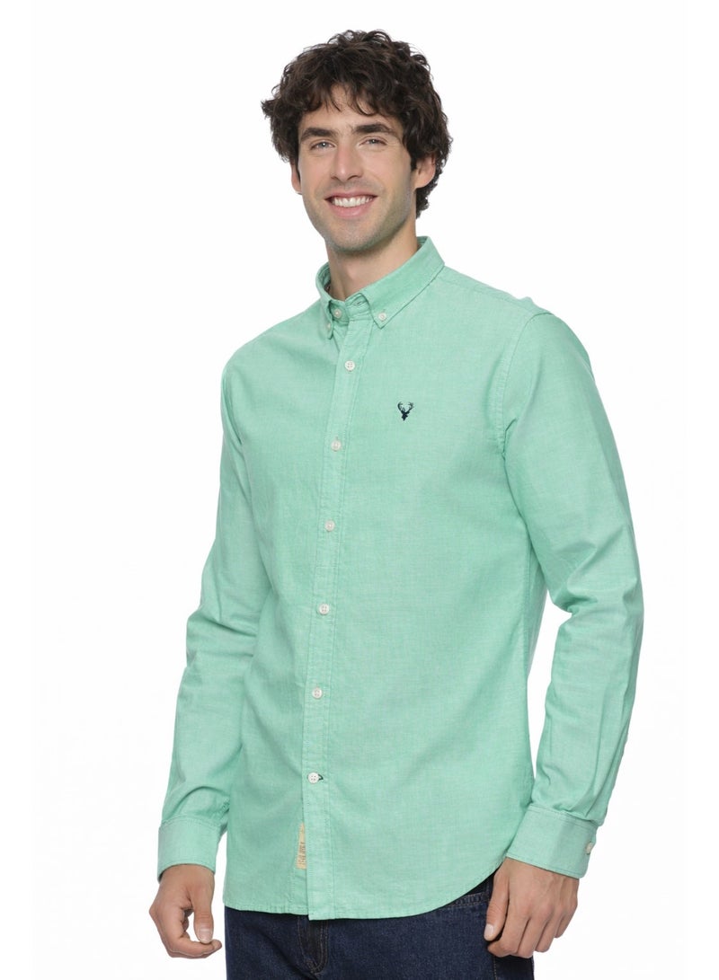 U.S. ELK Men's Button Down Shirt | Casual Slim Fit Shirt | Long Sleeve Oxford Shirts For Men | Smart Fit Cuff- Pista Green - Image 2