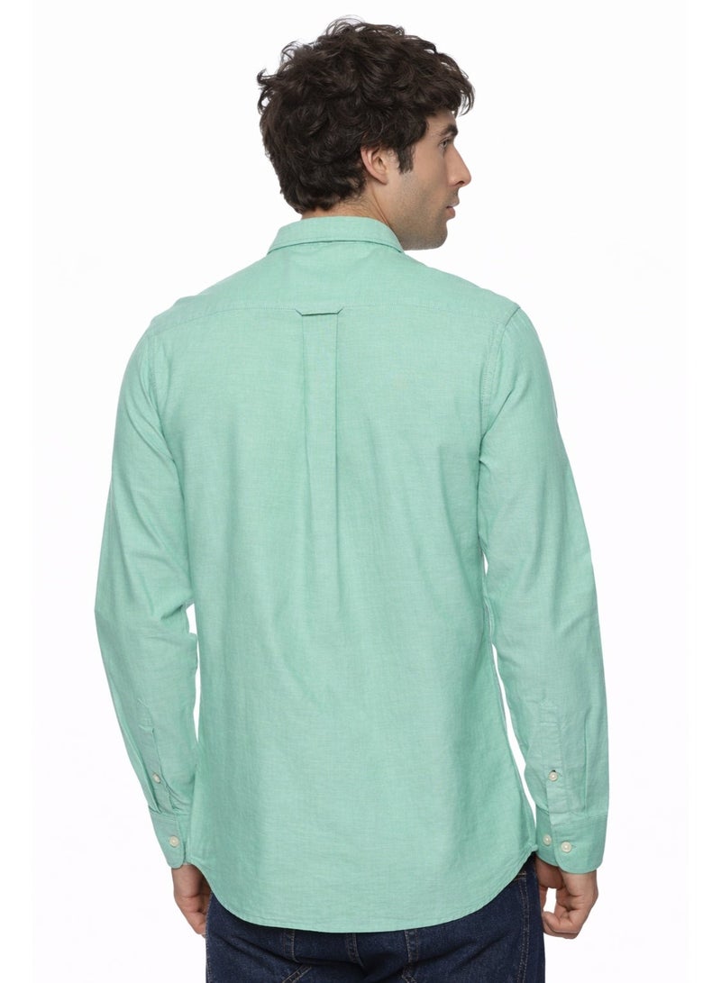 U.S. ELK Men's Button Down Shirt | Casual Slim Fit Shirt | Long Sleeve Oxford Shirts For Men | Smart Fit Cuff- Pista Green - Image 3