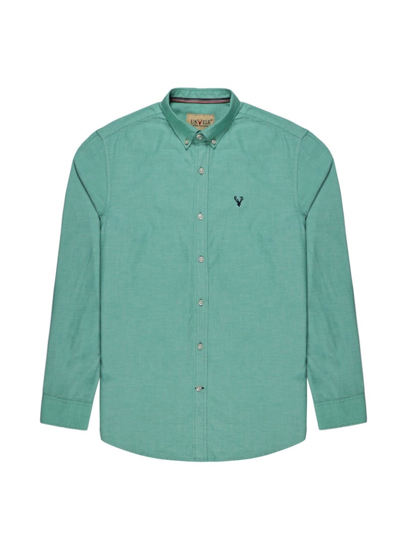 U.S. ELK Men's Button Down Shirt | Casual Slim Fit Shirt | Long Sleeve Oxford Shirts For Men | Smart Fit Cuff- Pista Green - Image 5