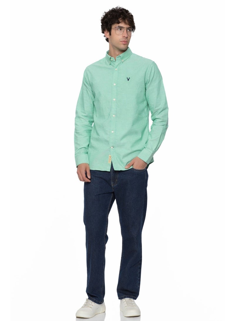 U.S. ELK Men's Button Down Shirt | Casual Slim Fit Shirt | Long Sleeve Oxford Shirts For Men | Smart Fit Cuff- Pista Green - Image 4