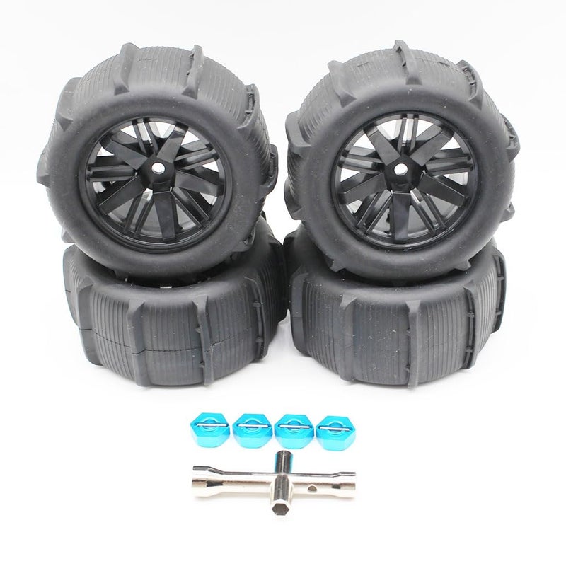 KingVal Replacement 4PCS Wheel Tire with Hex Adapter Compatible with WLtoys 144001 144010 144011 124016 124017 124018 124019 124007 124008 124010 MJX HBX SCY 112 114 RC Car - Image 2