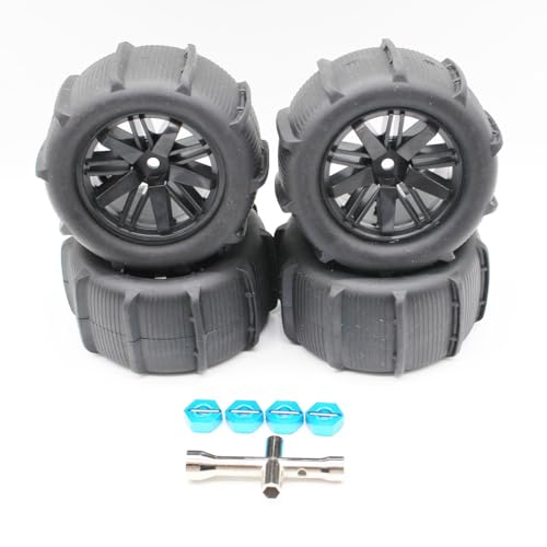 KingVal Replacement 4PCS Wheel Tire with Hex Adapter Compatible with WLtoys 144001 144010 144011 124016 124017 124018 124019 124007 124008 124010 MJX HBX SCY 112 114 RC Car - Image 1