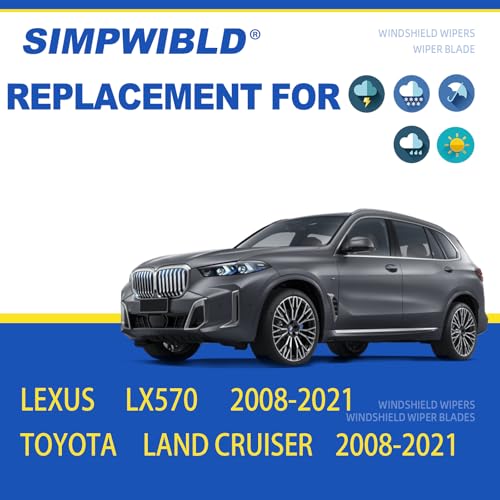 SIMPWIBLD 3 wipers Replacement for 2000-2019 Toyota Land Cruiser/2008-2022 Lexus LX570 Windshield Wiper Blades Original Equipment Replacement 24"+22"+12" (Set of 3) U/J HOOK - Image 2