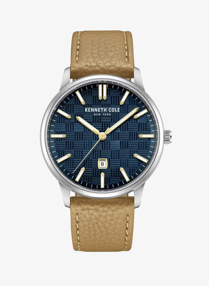 Kenneth Cole New York 42mm Analog Men's Watch with Wheat Genuine Leather Strap