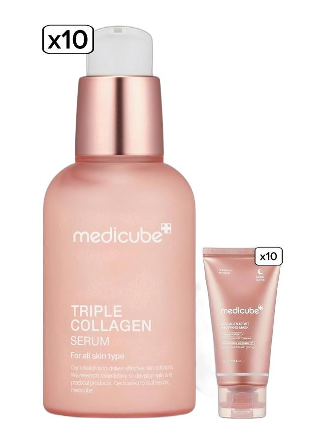 Medicube Triple Collagen Serum Nourish dull skin with Triple Collagen Complex - A lightweight serum with Niacinamide and Hyaluronic Acid - Korean Skincare & Collagen Overnight Wrapping Peel Off Facial Mask Pack - Elasticity And Hydration Care, Reduces Sagging And Dullness - Hydrolyzed Collagen For Glowing Skin - Korean Skin Care, 2.53 Fl.Oz Bundle - Image 1
