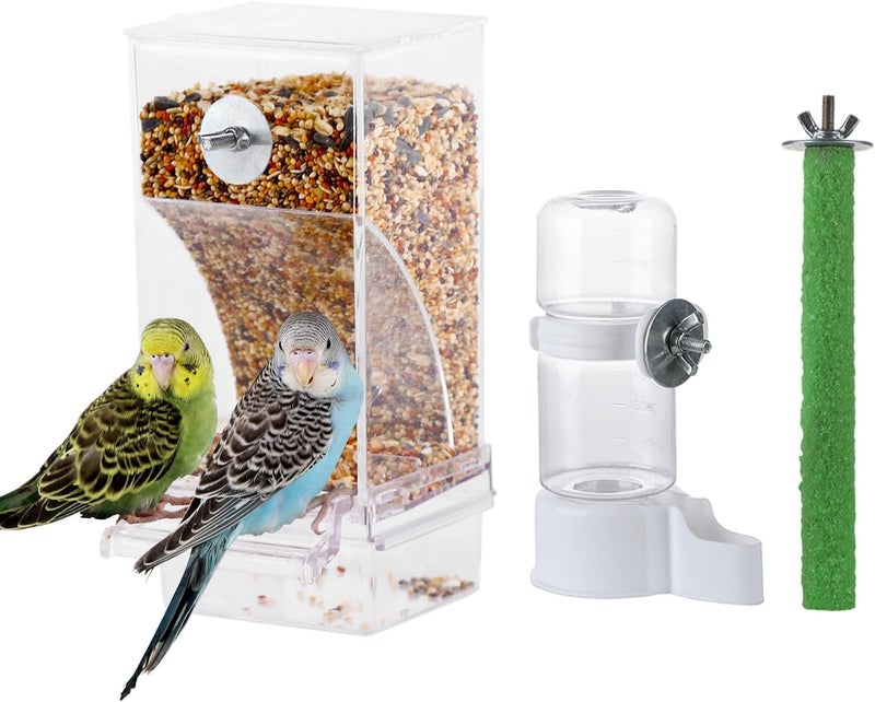 IBWell Set of 3 Automatic Bird Feeders and Waterers for Cage, No Mess Seed and Parrot Water Dispenser, Perch for Cages - Image 1