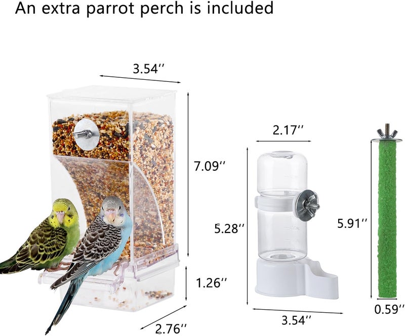 IBWell Set of 3 Automatic Bird Feeders and Waterers for Cage, No Mess Seed and Parrot Water Dispenser, Perch for Cages - Image 2