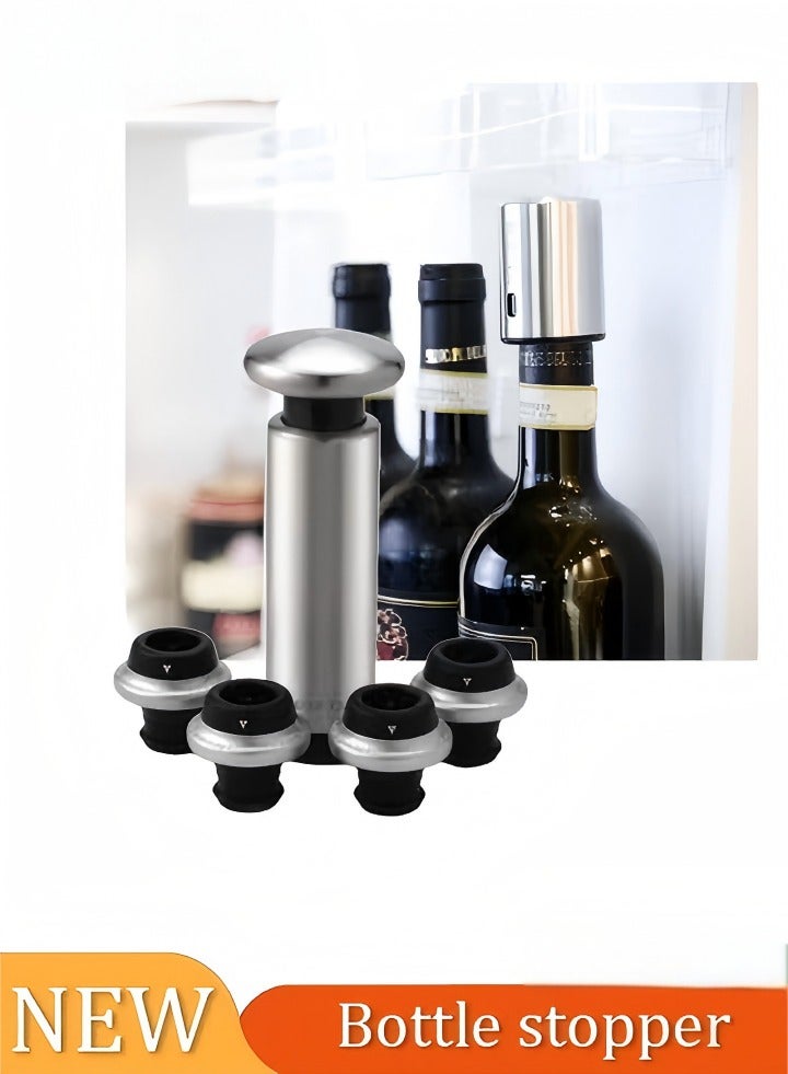 Wine Vacuum Pump and 4 Stopper -  Reusable Air Remover Pump, Keeps Fresh&Leak-Proof Wine Corks, Perfect Gifts for Wine Lovers & Bar Accessories  - Image 1