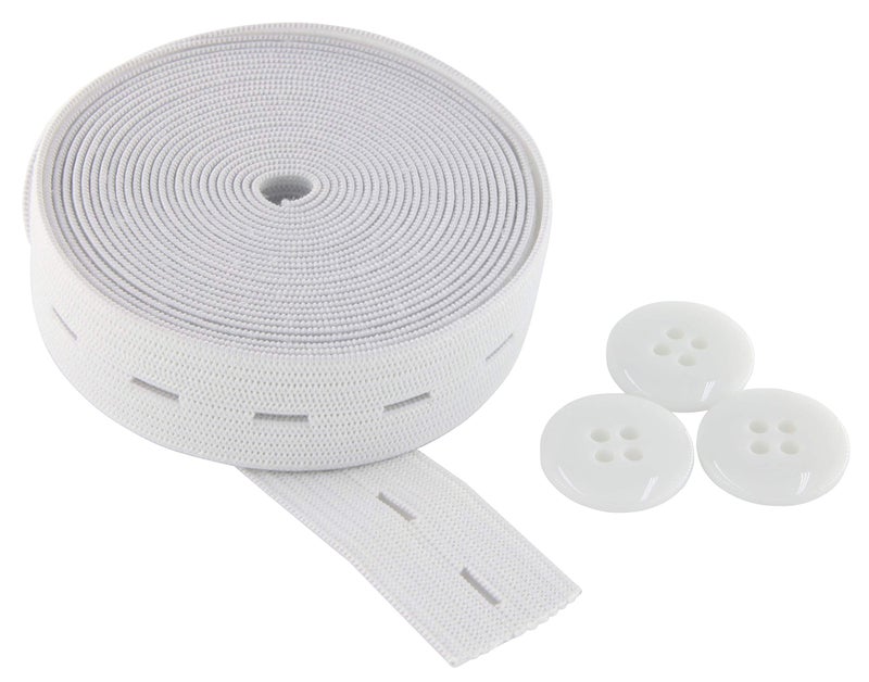 Flat Sewing Band Spool with Buttonholes Elastic Stretchable Ideal for DIY Waistbands and Necklines White 34 inch  3 Yards