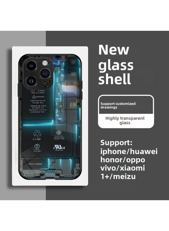 Circuit Board Phone Case For 13 14promax Creative 12 Cool 15 Model Glass Case Funny Digital Computer IPhone Protective Cover-Color:High Permeability Glass Shell-graphite Black -998-Applicable Model: