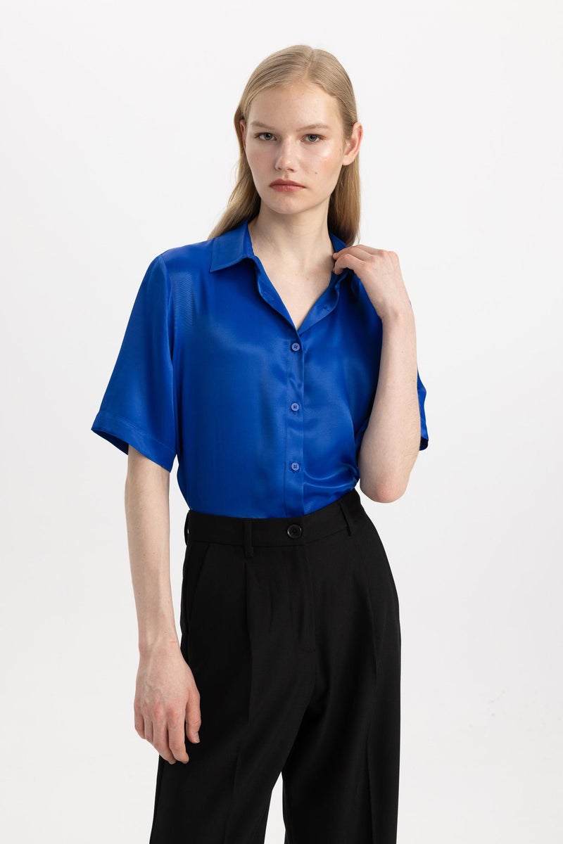 DeFacto Woman Regular Fit Short Sleeve Satin Shirt  - Image 4