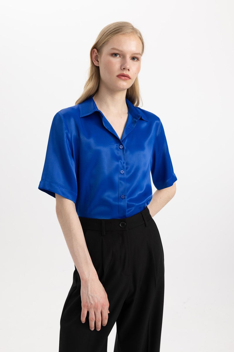 DeFacto Woman Regular Fit Short Sleeve Satin Shirt  - Image 3