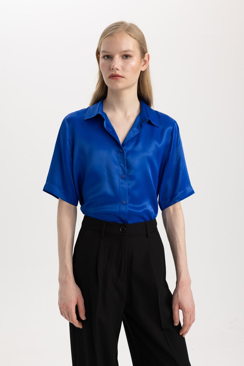 DeFacto Woman Regular Fit Short Sleeve Satin Shirt  - Image 1