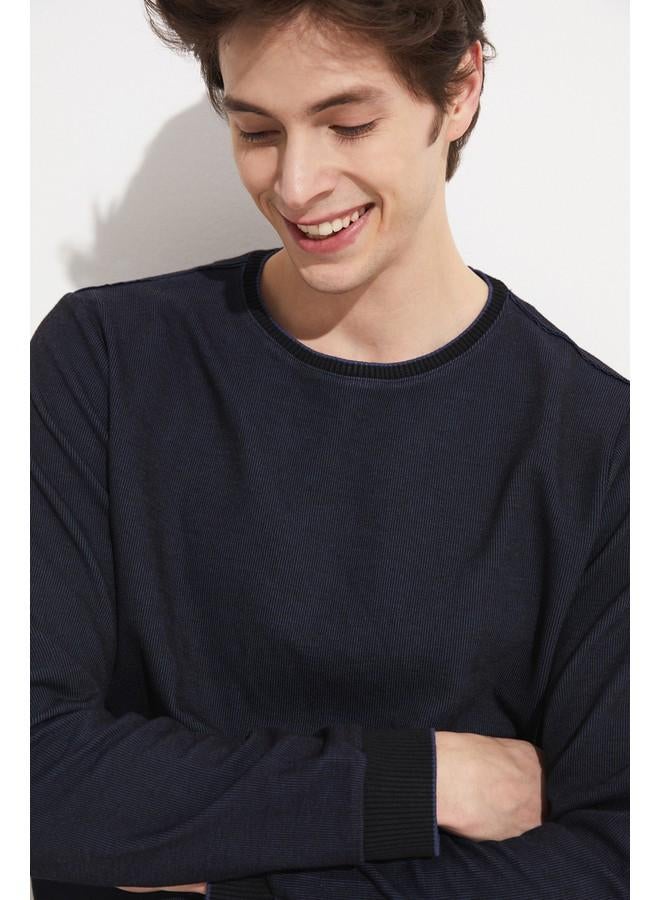 جون سويت شيرت رجالي برقبة دائرية بنقوش حصرية من يونيو - كحلي - Image 5