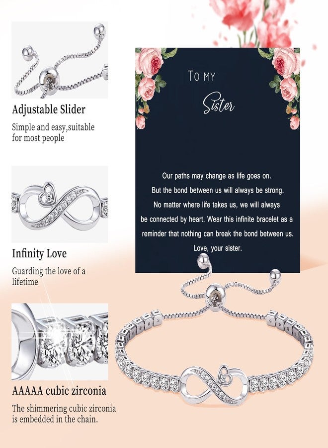 Btysun Mothers Day Gifts for Sister, Sister Gift Infinity Bracelets for Women Gifts for Sisters Adjustable Tennis Bracelet Birthday Graduation Jewelry - Image 2