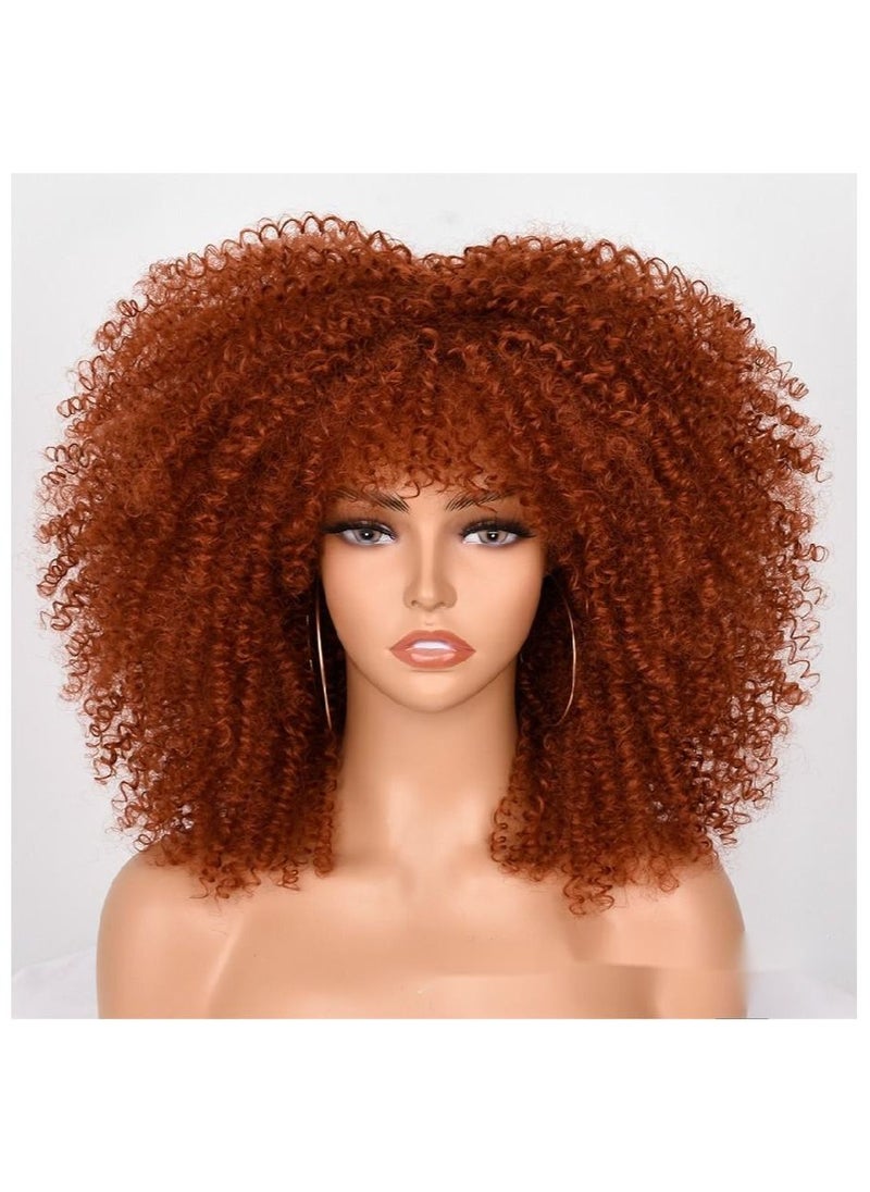 Generic Short Curly Afro Wigs with Bangs for Black Women 14 Inch, Kinky Curly Wig Synthetic Fiber Heat Resistant Full Wig  - Image 1