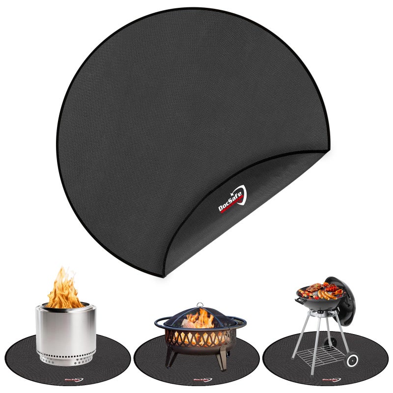 DocSafe 48" Round Fire Pit Mat, 4-Layer Fireproof Under Grill Mat Heat Insulated Indoor Fireplace Pad Protector for Decks,Patios,Grass,Solo Stove Bonfire, Reusable Oil-Proof and Waterproof, Black - Image 1