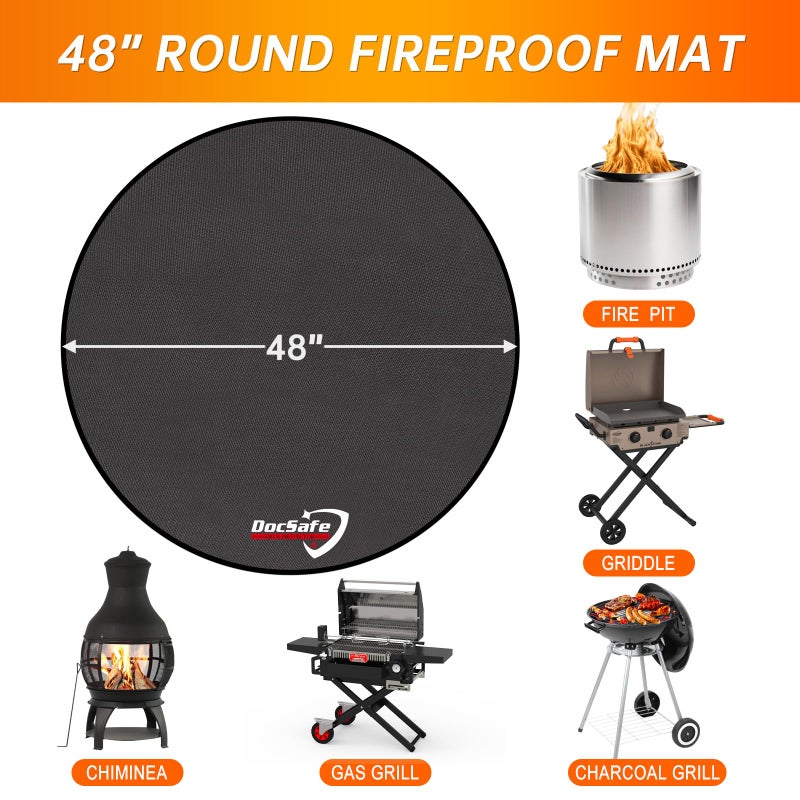 DocSafe 48" Round Fire Pit Mat, 4-Layer Fireproof Under Grill Mat Heat Insulated Indoor Fireplace Pad Protector for Decks,Patios,Grass,Solo Stove Bonfire, Reusable Oil-Proof and Waterproof, Black - Image 3