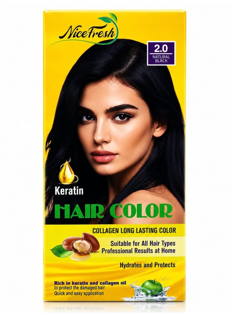 Nice Fresh Keratin Hair Color Collagen Long Lasting Color Suitable For Akk Hair Types Professional Results A Home Hydrates And Protects 2.0 Natural Black - Image 1