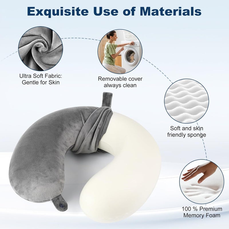 GDEOUP Travel Pillow Memory Foam Neck Pillow Support Pillow,Luxury Compact & Lightweight Quick Pack for Camping,Sleeping Rest Cushion (Grey) - Image 2