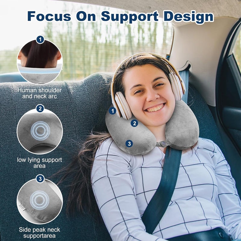 GDEOUP Travel Pillow Memory Foam Neck Pillow Support Pillow,Luxury Compact & Lightweight Quick Pack for Camping,Sleeping Rest Cushion (Grey) - Image 3