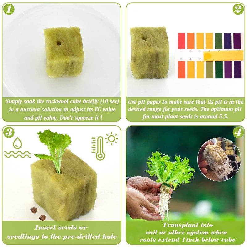 Halatool 1 Inch Rockwool Cubes Garden Rock Wool Stonewool Grow Cubes Starter Plugs for Hydroponics Soilless Cultivation Clone Plants Germination Start (4 Sheets, 200 Plugs in Total) - Image 3