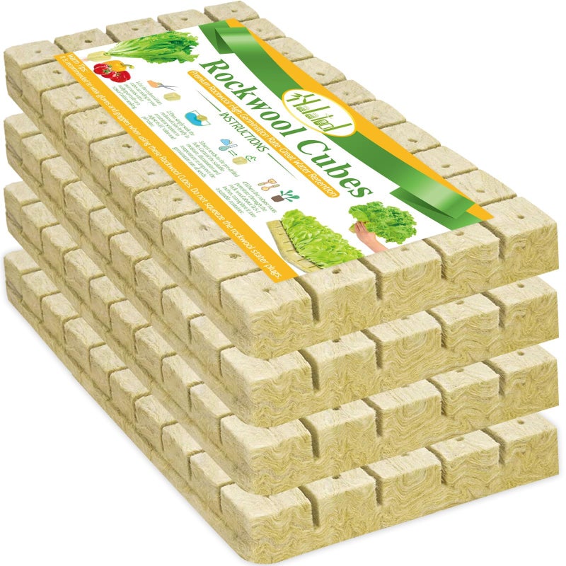 Halatool 1 Inch Rockwool Cubes Garden Rock Wool Stonewool Grow Cubes Starter Plugs for Hydroponics Soilless Cultivation Clone Plants Germination Start (4 Sheets, 200 Plugs in Total) - Image 1