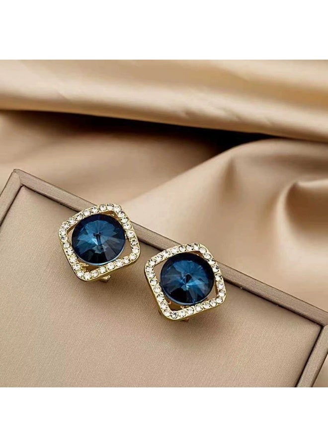 Goolsky أقراط دراسات زرقاء كورية ويابانية للنساء - أقراط أنيقة وعصرية بسيطة، كريستالات زرقاء، دبابيس فضة S925، للاستخدام اليومي/عطلة على الشاطئ - Image 2