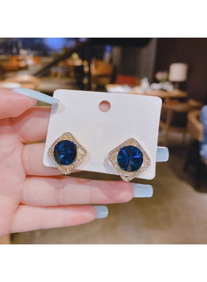 Goolsky أقراط دراسات زرقاء كورية ويابانية للنساء - أقراط أنيقة وعصرية بسيطة، كريستالات زرقاء، دبابيس فضة S925، للاستخدام اليومي/عطلة على الشاطئ - Image 4