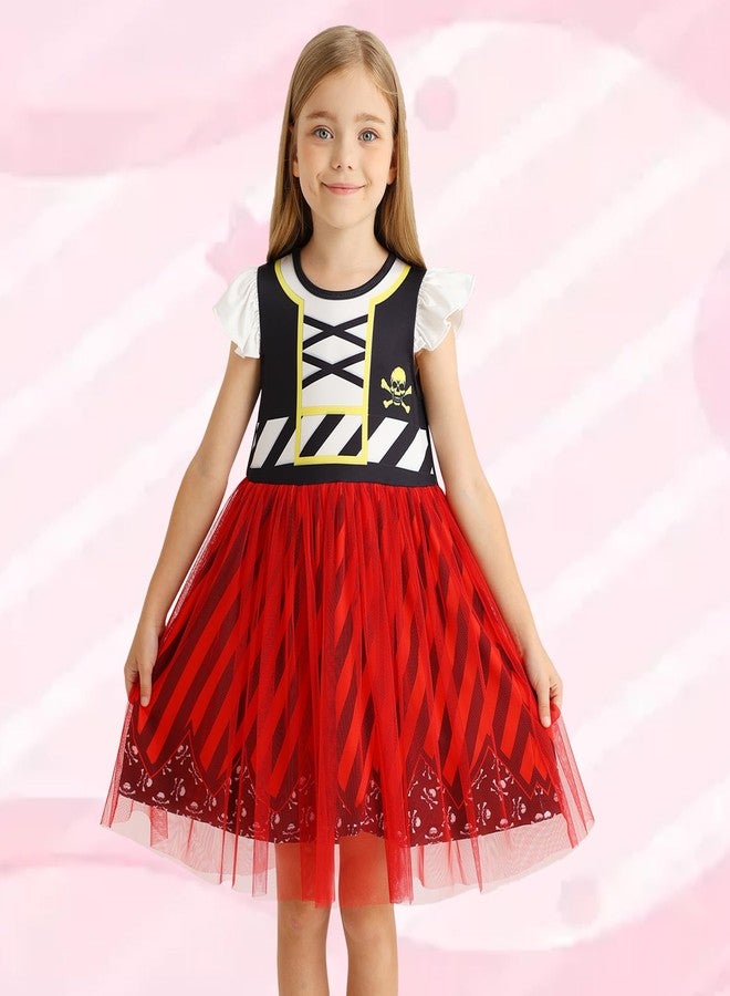 HenzWorld Girls Princess Dress Short Flutter Sleeve Tulle Costume Dress up Toddler Kids Halloween Cosplay Theme Party Outfit, Red, 2-3 years - Image 2