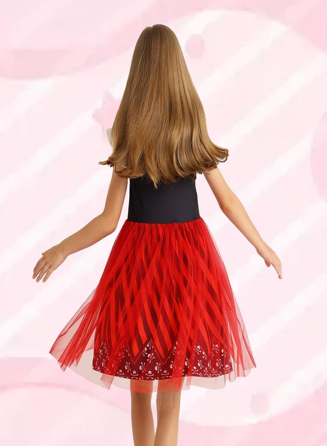 HenzWorld Girls Princess Dress Short Flutter Sleeve Tulle Costume Dress up Toddler Kids Halloween Cosplay Theme Party Outfit, Red, 2-3 years - Image 3