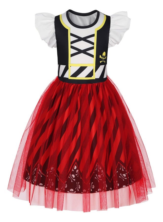 HenzWorld Girls Princess Dress Short Flutter Sleeve Tulle Costume Dress up Toddler Kids Halloween Cosplay Theme Party Outfit, Red, 2-3 years - Image 1
