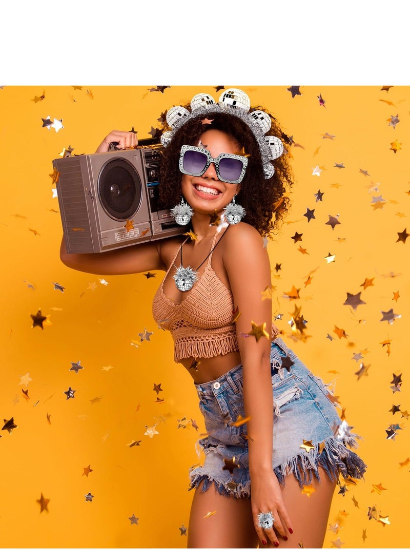 1970s Vintage Disco Ball Headpieces Party Costume, 5 Pcs 70s Disco Accessories Women Costume Disco Set Disco Ball Earrings Headband Ring and Sunglasses and Other Accessories - Image 5