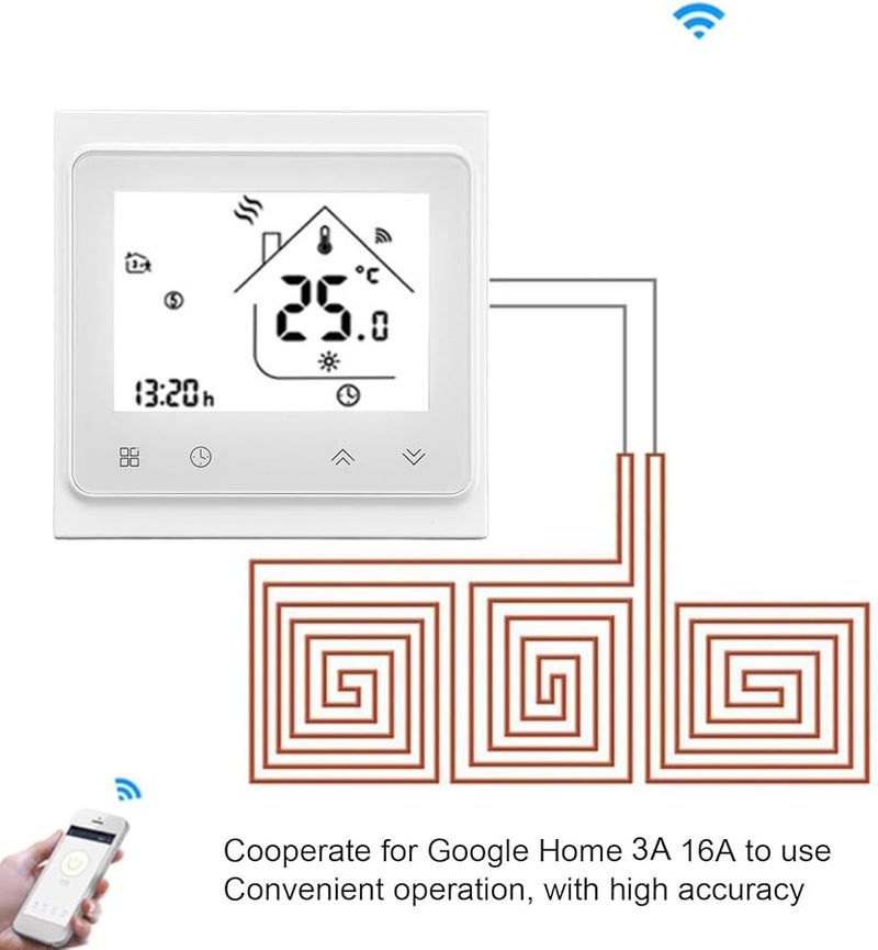 منظم الحرارة الذكي للتحكم عبر الواي فاي والصوتي للسخان وتدفئة الأرضية والمراجل الغازية - أبيض 86x86 مم - Image 5