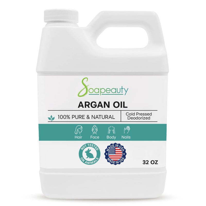 Soapeauty ARGAN OIL | 100% Natural & Pure | Cold Pressed & Deodorized | Carrier for Essential Oils, Face, Body and Skin Care, Hair Growth & Moisturizer | 32 fl oz - Image 1