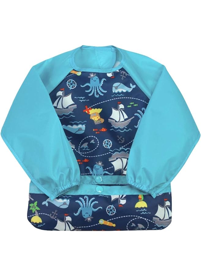 green sprouts Snap & Go Easy Wear Long Sleeve Bib Aqua Pirates 12 24M - Image 1