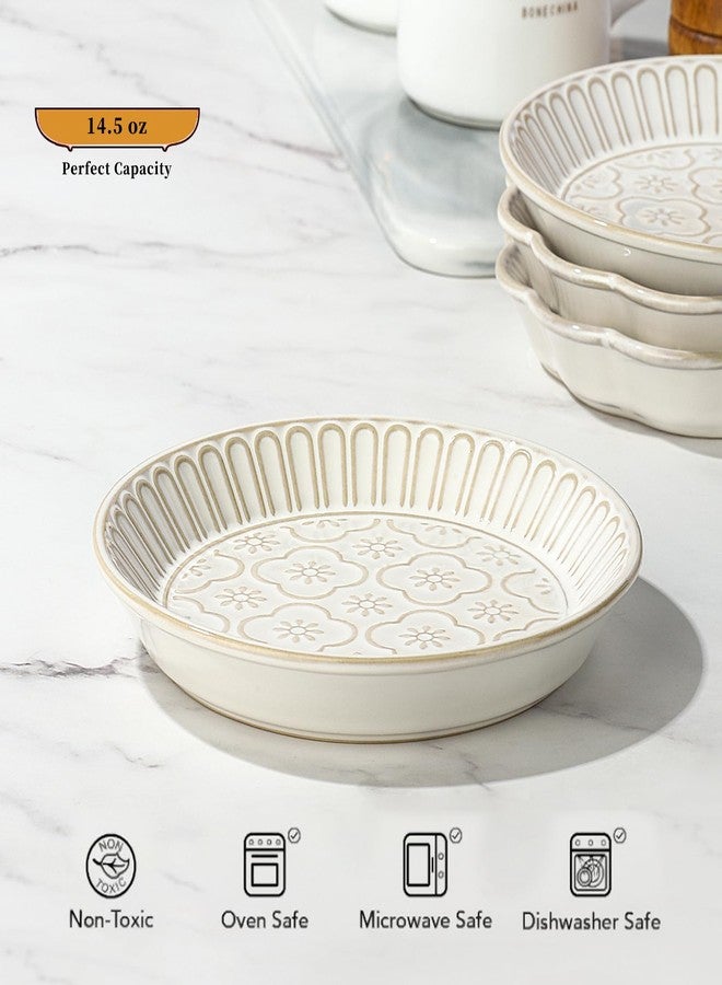 Lfpkixise Shallow Cat Food Bowl Embossed, 6.1 inch Ceramic Cat Bowls for Food and Water, Set of 2 Wide Whisker Fatigue Pet Dishes Food Plates for Cats Small Dog Puppies Kittens - Image 4
