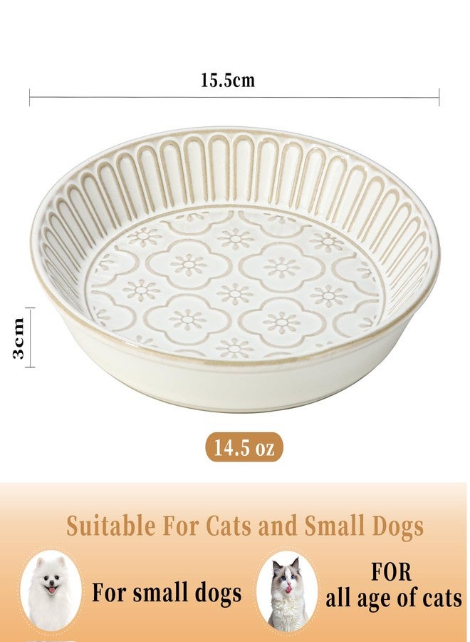 Lfpkixise Shallow Cat Food Bowl Embossed, 6.1 inch Ceramic Cat Bowls for Food and Water, Set of 2 Wide Whisker Fatigue Pet Dishes Food Plates for Cats Small Dog Puppies Kittens - Image 5