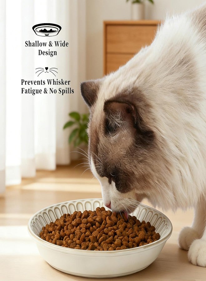 Lfpkixise Shallow Cat Food Bowl Embossed, 6.1 inch Ceramic Cat Bowls for Food and Water, Set of 2 Wide Whisker Fatigue Pet Dishes Food Plates for Cats Small Dog Puppies Kittens - Image 2