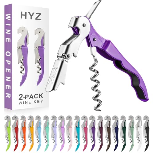 HYZ 2-Pack Wine Opener Waiter Corkscrew, Professional Wine Key for Servers, Bartender with Foil Cutter, Manual Wine Bottle Opener Double Hinged (Dark Purple) - Image 1
