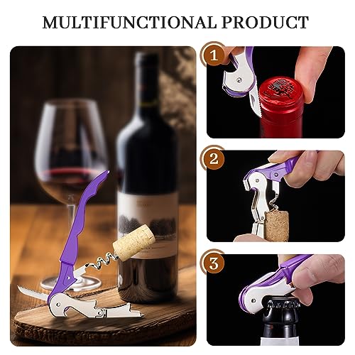 HYZ 2-Pack Wine Opener Waiter Corkscrew, Professional Wine Key for Servers, Bartender with Foil Cutter, Manual Wine Bottle Opener Double Hinged (Dark Purple) - Image 5