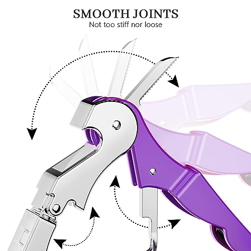 HYZ 2-Pack Wine Opener Waiter Corkscrew, Professional Wine Key for Servers, Bartender with Foil Cutter, Manual Wine Bottle Opener Double Hinged (Dark Purple) - Image 3