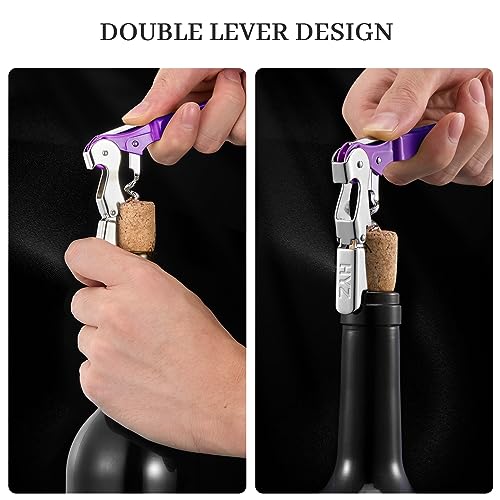 HYZ 2-Pack Wine Opener Waiter Corkscrew, Professional Wine Key for Servers, Bartender with Foil Cutter, Manual Wine Bottle Opener Double Hinged (Dark Purple) - Image 4