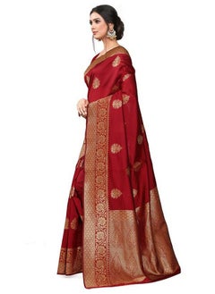 Leeza Store leeza store Women's Jacquard Banarasi Kanjivaram || Kanchipuram Silk Blend Golden Zari Butta Ethnic Motif Woven Saree With Blouse Piece (Maroon - Golden)  - Image 2