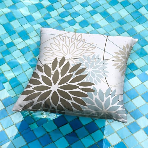 DFXSZ Brown Blue Flower Pillow Covers 18x18 Inch Set of 2 Summer Outdoor Waterproof Decor for Home Patio Funiture Garden Living Room Modern Art Floral Polyester Square Cushion Cover 01F18 - Image 3