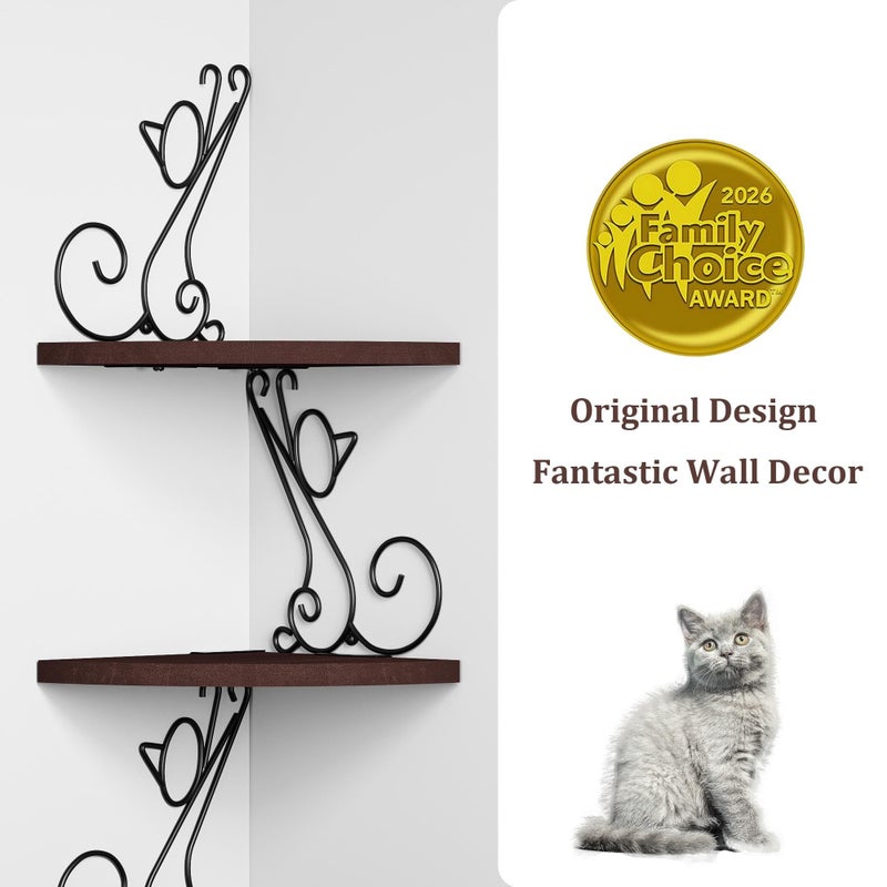 Alsonerbay Corner Shelf Wall Mount, 4 Tier Floating Shelves for Wall, Easy-to-Assemble Wall Shelves Rustic Wood Decor for Bedroom Living Room Bathroom Kitchen Office, Walnut Finish - Image 2