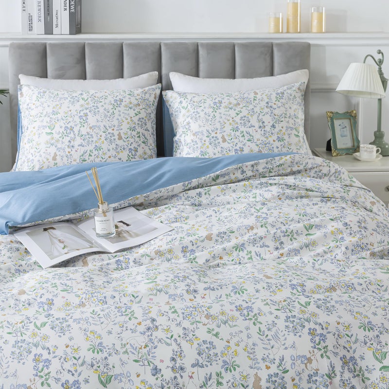 HoneiLife Cotton Duvet Cover King  Floral Comforter Cover 3PC Flower Bedlinen Set with Zipper Closure  Corner Ties Wildflower Comforter Cover Sets All Season Use